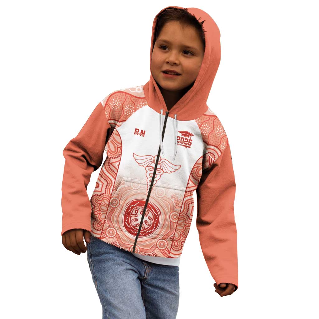 Aussie Nurse RN 2026 Personalised Kid Hoodie Red Aboriginal Art Pattern Cultural Pride