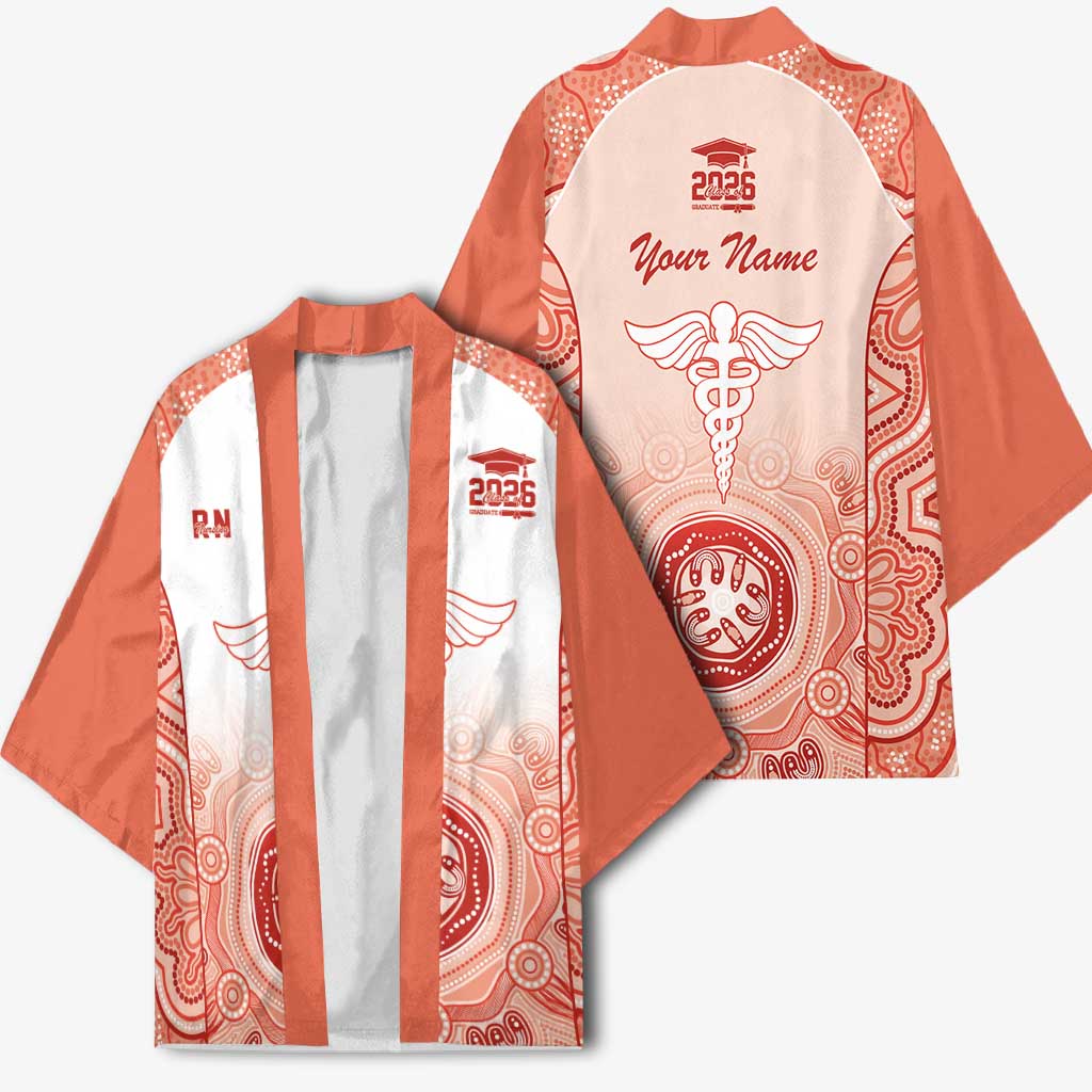 Aussie Nurse RN 2026 Personalised Kimono Red Aboriginal Art Pattern Cultural Pride