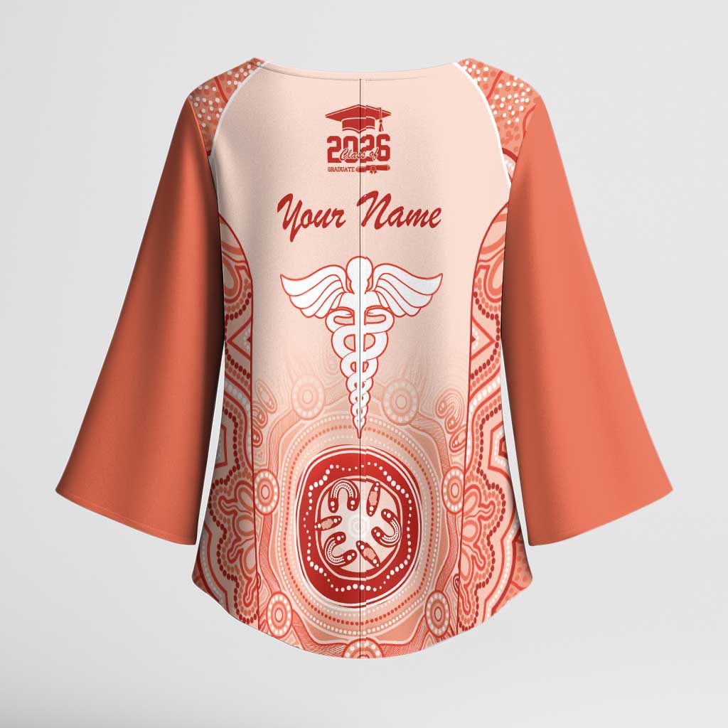 Aussie Nurse RN 2026 Personalised Kimono Sleeve Blouse Red Aboriginal Art Pattern Cultural Pride