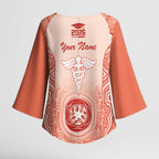Aussie Nurse RN 2026 Personalised Kimono Sleeve Blouse Red Aboriginal Art Pattern Cultural Pride