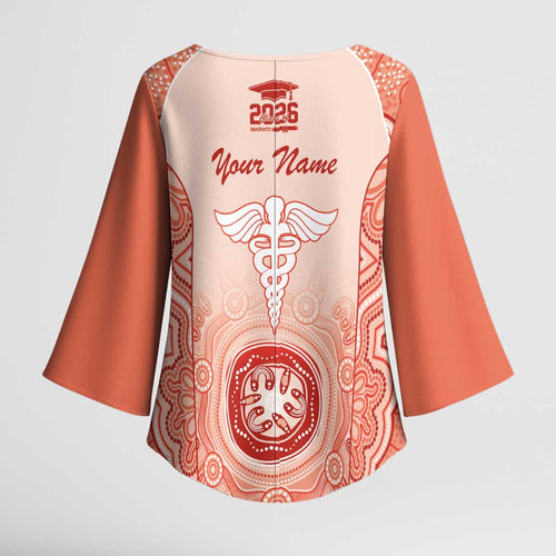 Aussie Nurse RN 2026 Personalised Kimono Sleeve Blouse Red Aboriginal Art Pattern Cultural Pride