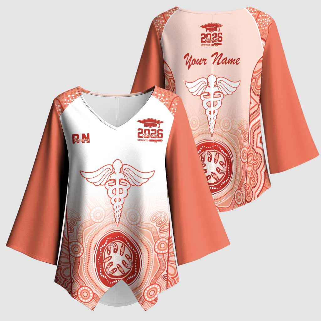 Aussie Nurse RN 2026 Personalised Kimono Sleeve Blouse Red Aboriginal Art Pattern Cultural Pride