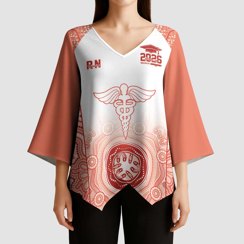 Aussie Nurse RN 2026 Personalised Kimono Sleeve Blouse Red Aboriginal Art Pattern Cultural Pride