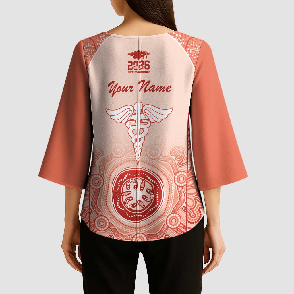 Aussie Nurse RN 2026 Personalised Kimono Sleeve Blouse Red Aboriginal Art Pattern Cultural Pride