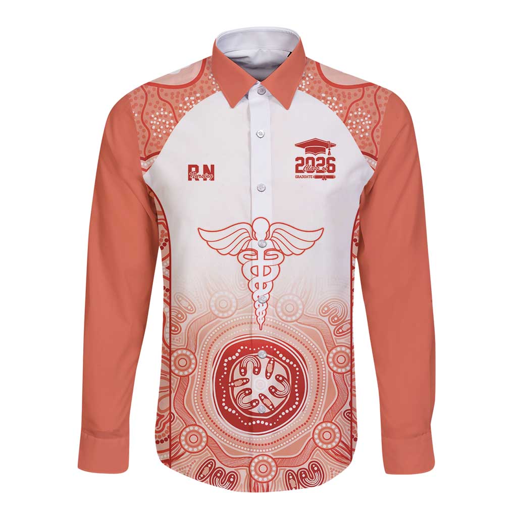 Aussie Nurse RN 2026 Personalised Long Sleeve Button Shirt Red Aboriginal Art Pattern Cultural Pride