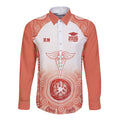 Aussie Nurse RN 2026 Personalised Long Sleeve Button Shirt Red Aboriginal Art Pattern Cultural Pride