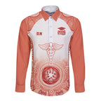 Aussie Nurse RN 2026 Personalised Long Sleeve Button Shirt Red Aboriginal Art Pattern Cultural Pride