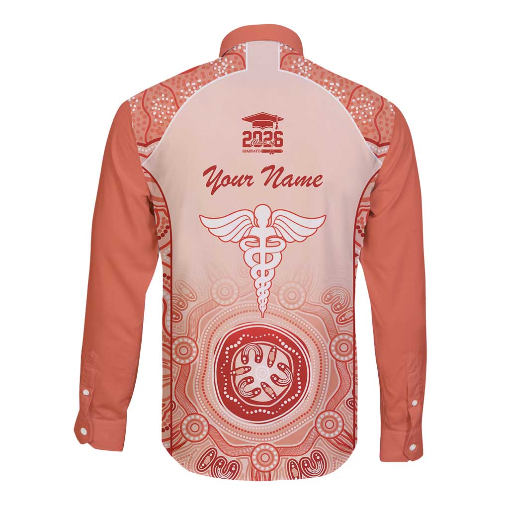 Aussie Nurse RN 2026 Personalised Long Sleeve Button Shirt Red Aboriginal Art Pattern Cultural Pride