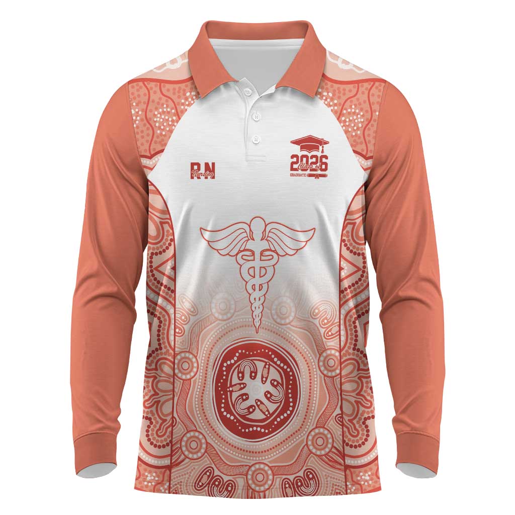 Aussie Nurse RN 2026 Personalised Long Sleeve Polo Shirt Red Aboriginal Art Pattern Cultural Pride