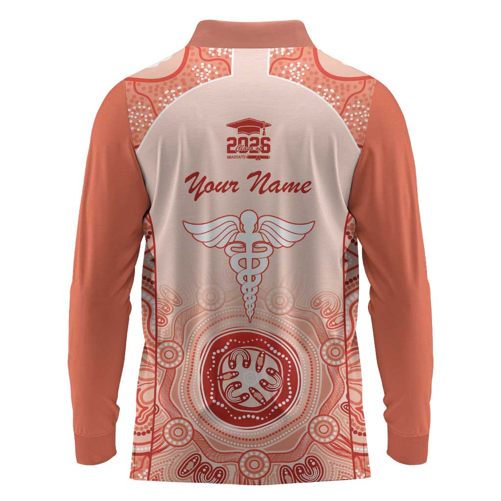 Aussie Nurse RN 2026 Personalised Long Sleeve Polo Shirt Red Aboriginal Art Pattern Cultural Pride