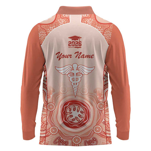 Aussie Nurse RN 2026 Personalised Long Sleeve Polo Shirt Red Aboriginal Art Pattern Cultural Pride