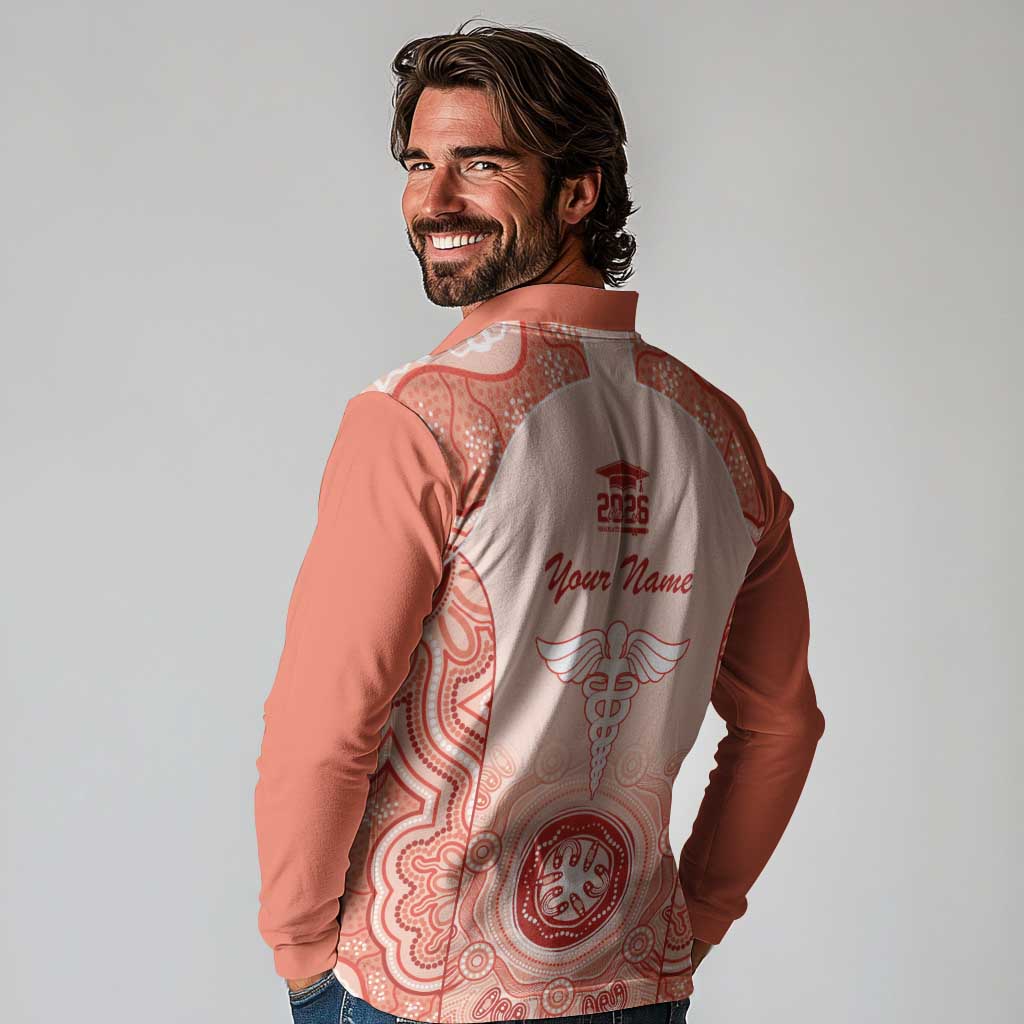 Aussie Nurse RN 2026 Personalised Long Sleeve Polo Shirt Red Aboriginal Art Pattern Cultural Pride