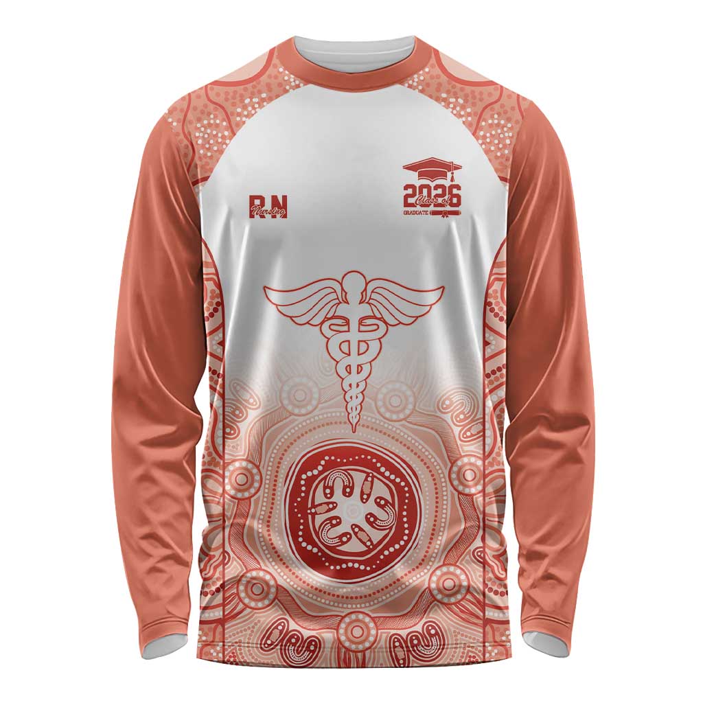 Aussie Nurse RN 2026 Personalised Long Sleeve Shirt Red Aboriginal Art Pattern Cultural Pride