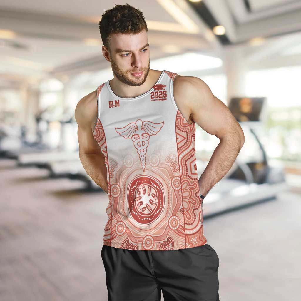Aussie Nurse RN 2026 Personalised Men Tank Top Red Aboriginal Art Pattern Cultural Pride