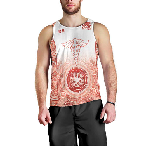 Aussie Nurse RN 2026 Personalised Men Tank Top Red Aboriginal Art Pattern Cultural Pride