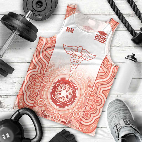 Aussie Nurse RN 2026 Personalised Men Tank Top Red Aboriginal Art Pattern Cultural Pride