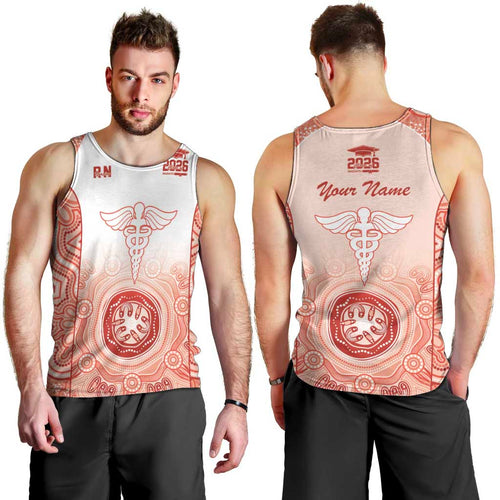 Aussie Nurse RN 2026 Personalised Men Tank Top Red Aboriginal Art Pattern Cultural Pride