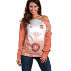 Aussie Nurse RN 2026 Personalised Off Shoulder Sweater Red Aboriginal Art Pattern Cultural Pride