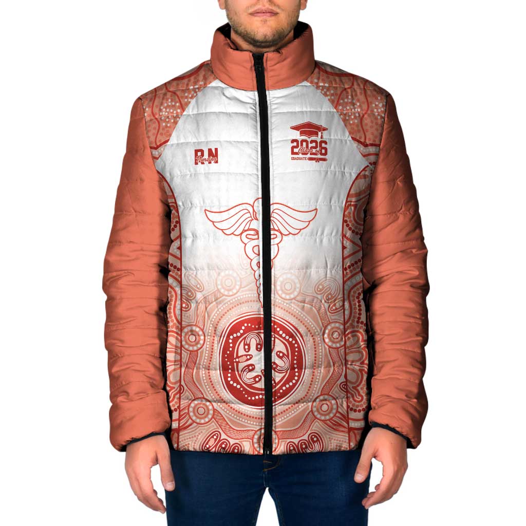 Aussie Nurse RN 2026 Personalised Padded Jacket Red Aboriginal Art Pattern Cultural Pride