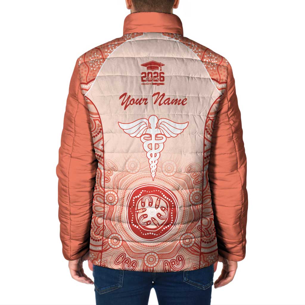 Aussie Nurse RN 2026 Personalised Padded Jacket Red Aboriginal Art Pattern Cultural Pride