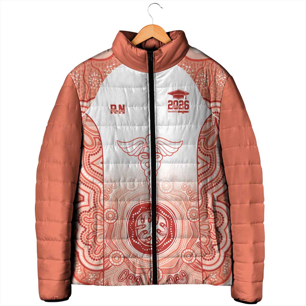 Aussie Nurse RN 2026 Personalised Padded Jacket Red Aboriginal Art Pattern Cultural Pride