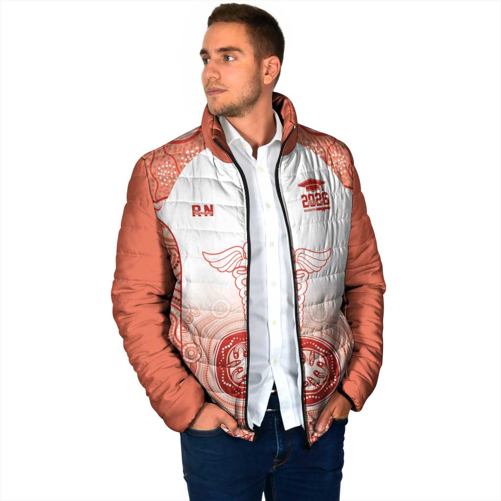 Aussie Nurse RN 2026 Personalised Padded Jacket Red Aboriginal Art Pattern Cultural Pride