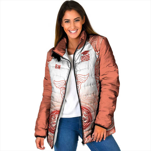 Aussie Nurse RN 2026 Personalised Padded Jacket Red Aboriginal Art Pattern Cultural Pride