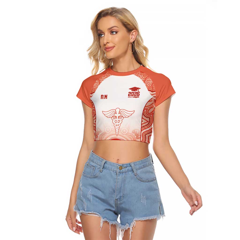 Aussie Nurse RN 2026 Personalised Raglan Cropped T Shirt Red Aboriginal Art Pattern Cultural Pride