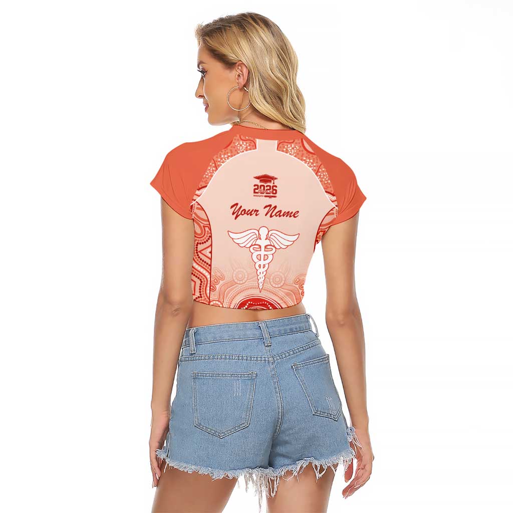 Aussie Nurse RN 2026 Personalised Raglan Cropped T Shirt Red Aboriginal Art Pattern Cultural Pride