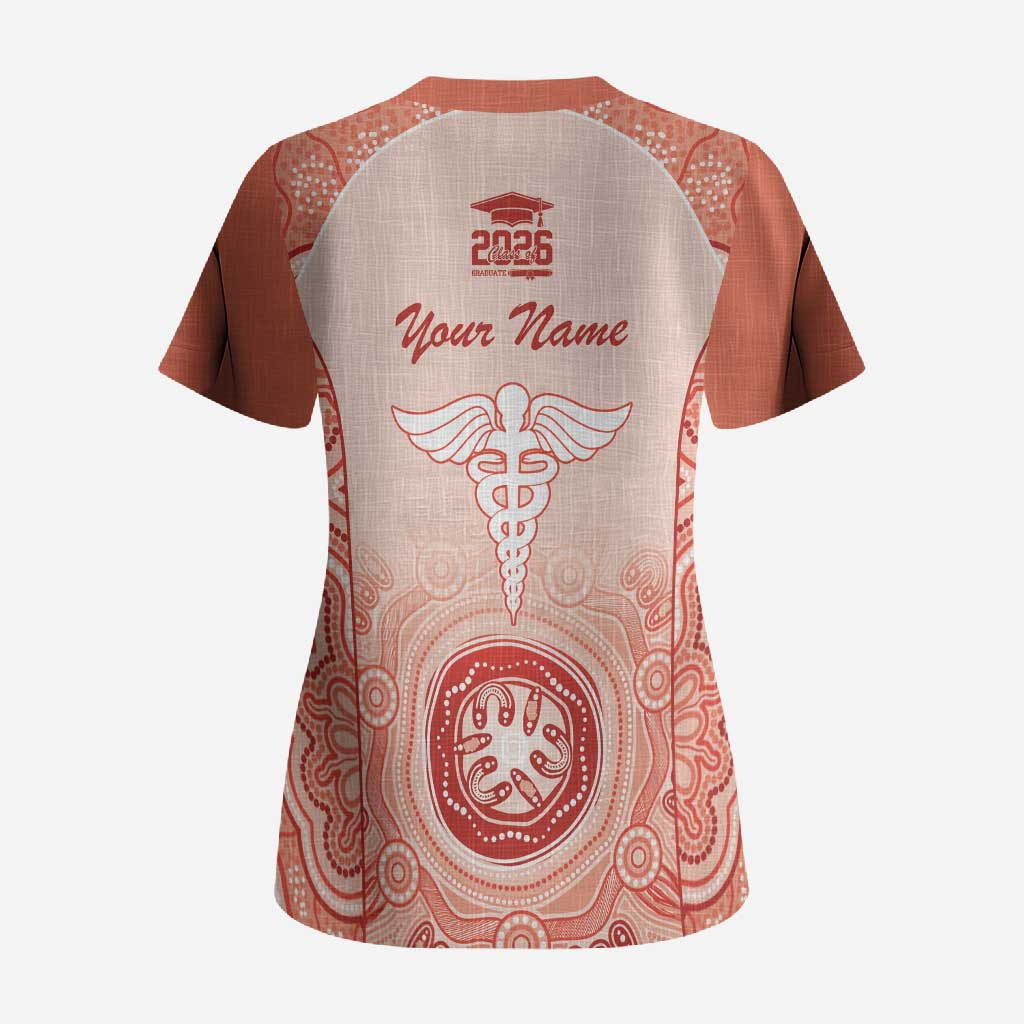 Aussie Nurse RN 2026 Personalised Scrub Top Red Aboriginal Art Pattern Cultural Pride