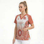 Aussie Nurse RN 2026 Personalised Scrub Top Red Aboriginal Art Pattern Cultural Pride