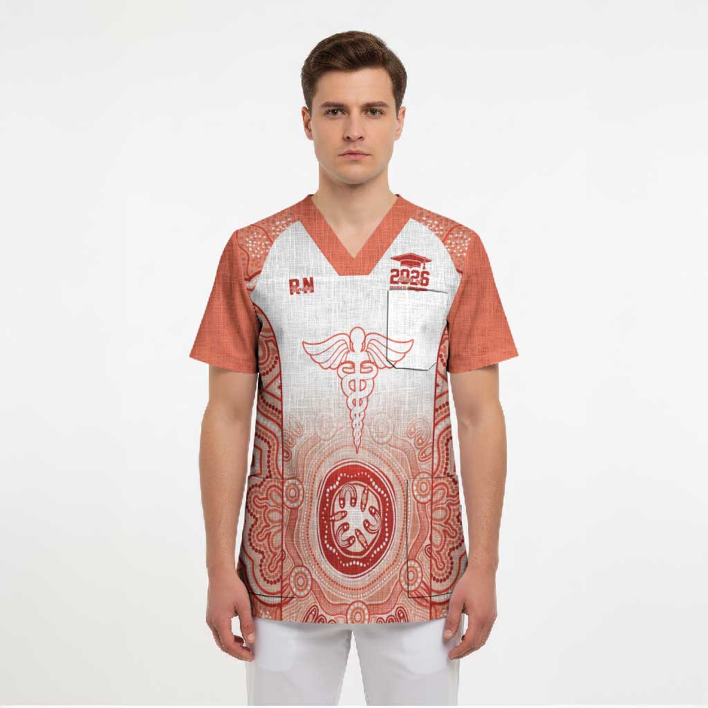 Aussie Nurse RN 2026 Personalised Scrub Top Red Aboriginal Art Pattern Cultural Pride