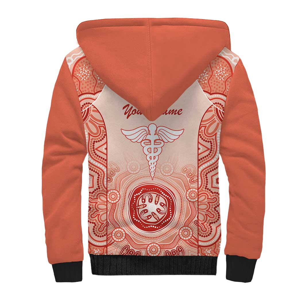Aussie Nurse RN 2026 Personalised Sherpa Hoodie Red Aboriginal Art Pattern Cultural Pride