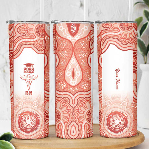 Aussie Nurse RN 2026 Personalised Skinny Tumbler Red Aboriginal Art Pattern Cultural Pride