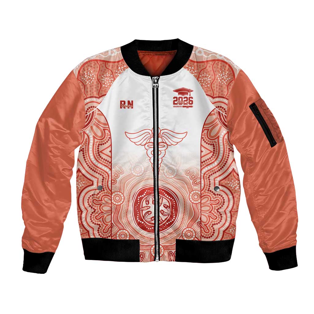 Aussie Nurse RN 2026 Personalised Sleeve Zip Bomber Jacket Red Aboriginal Art Pattern Cultural Pride