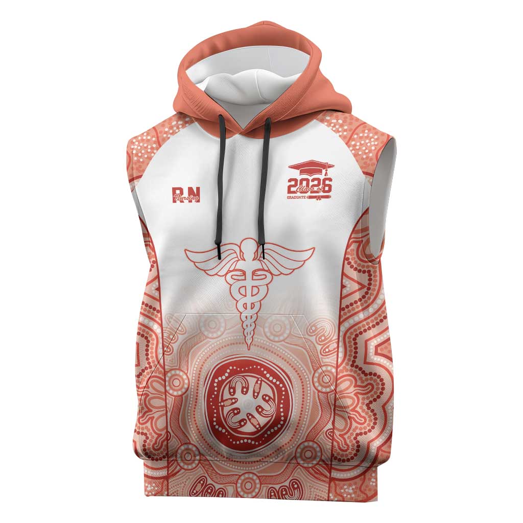 Aussie Nurse RN 2026 Personalised Sleeveless Hoodie Red Aboriginal Art Pattern Cultural Pride