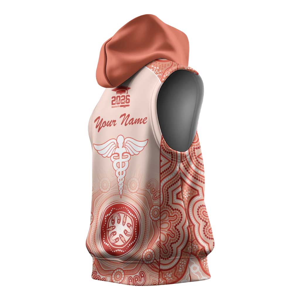 Aussie Nurse RN 2026 Personalised Sleeveless Hoodie Red Aboriginal Art Pattern Cultural Pride
