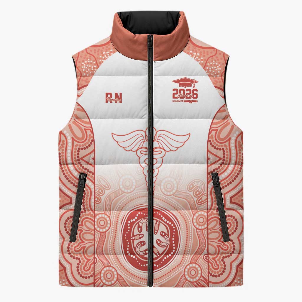 Aussie Nurse RN 2026 Personalised Sleeveless Puffer Jacket Red Aboriginal Art Pattern Cultural Pride