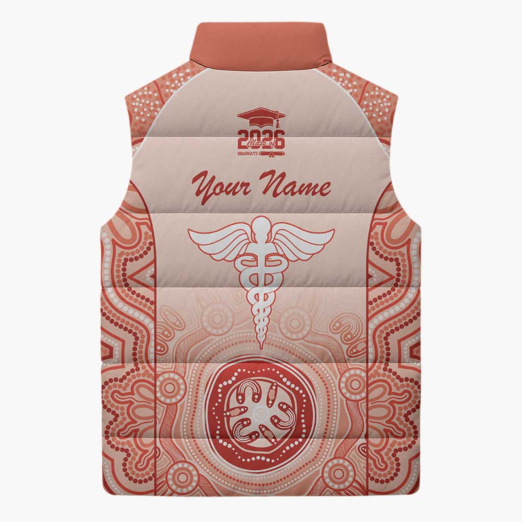 Aussie Nurse RN 2026 Personalised Sleeveless Puffer Jacket Red Aboriginal Art Pattern Cultural Pride