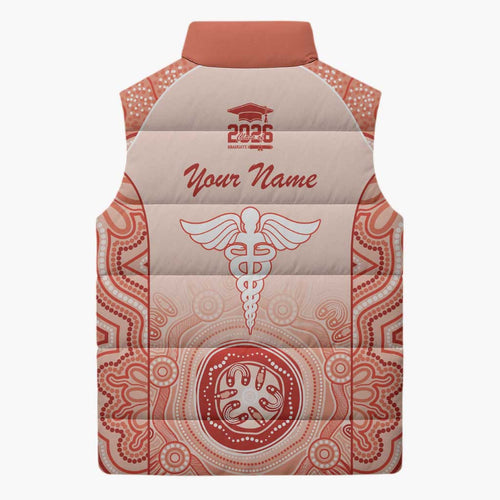 Aussie Nurse RN 2026 Personalised Sleeveless Puffer Jacket Red Aboriginal Art Pattern Cultural Pride