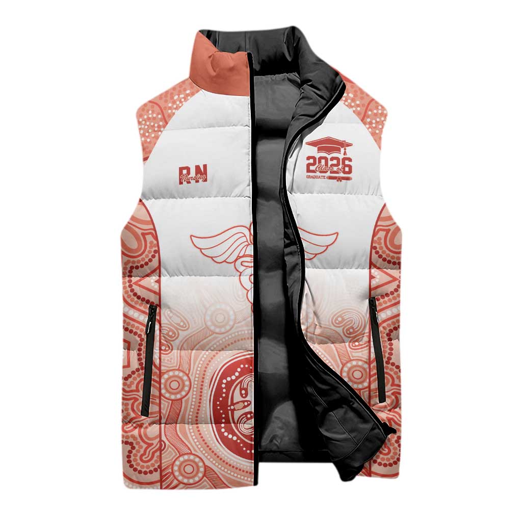 Aussie Nurse RN 2026 Personalised Sleeveless Puffer Jacket Red Aboriginal Art Pattern Cultural Pride
