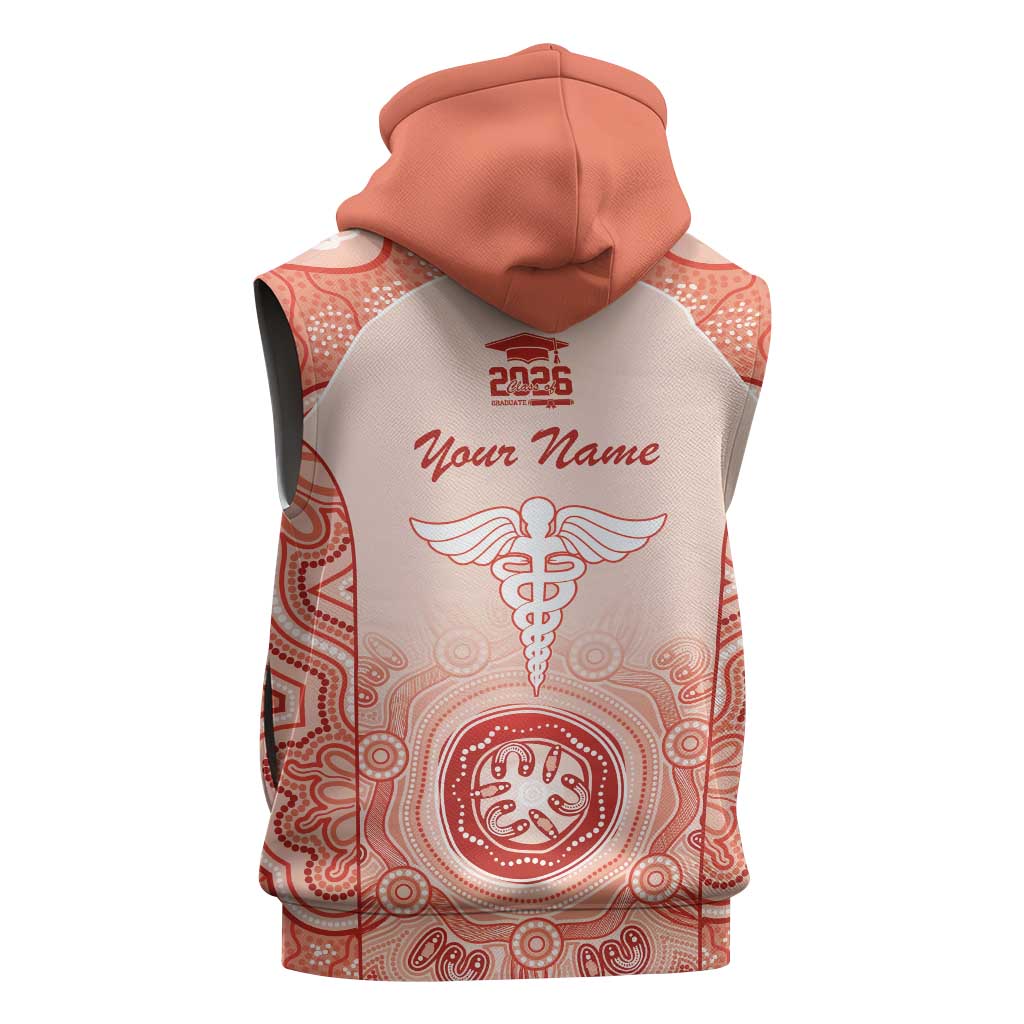 Aussie Nurse RN 2026 Personalised Sleeveless Zip Hoodie Red Aboriginal Art Pattern Cultural Pride