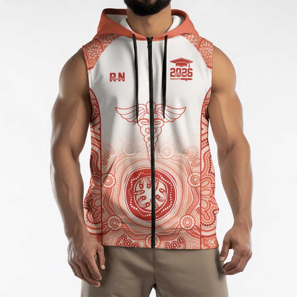 Aussie Nurse RN 2026 Personalised Sleeveless Zip Hoodie Red Aboriginal Art Pattern Cultural Pride
