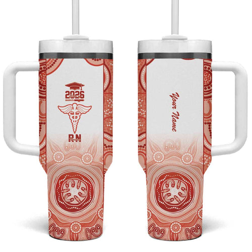 Aussie Nurse RN 2026 Personalised Tumbler With Handle Red Aboriginal Art Pattern Cultural Pride
