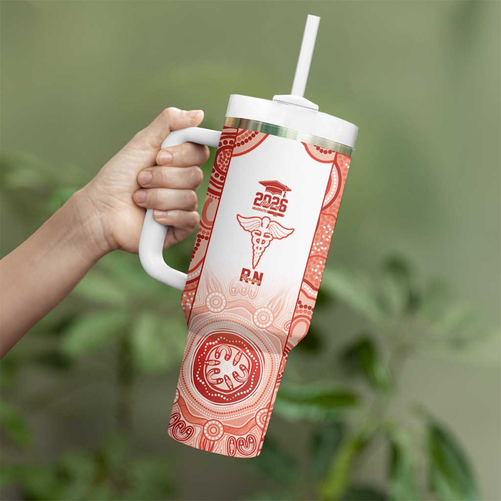 Aussie Nurse RN 2026 Personalised Tumbler With Handle Red Aboriginal Art Pattern Cultural Pride