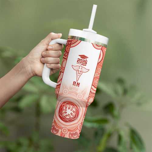 Aussie Nurse RN 2026 Personalised Tumbler With Handle Red Aboriginal Art Pattern Cultural Pride