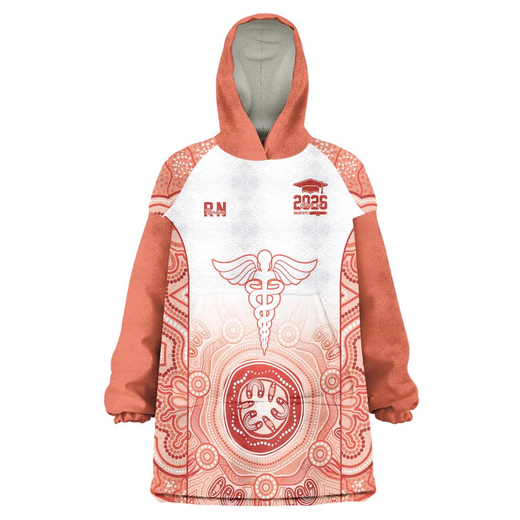 Aussie Nurse RN 2026 Personalised Wearable Blanket Hoodie Red Aboriginal Art Pattern Cultural Pride