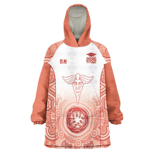 Aussie Nurse RN 2026 Personalised Wearable Blanket Hoodie Red Aboriginal Art Pattern Cultural Pride