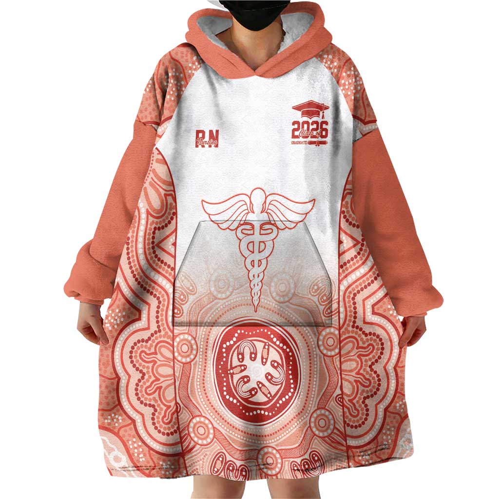 Aussie Nurse RN 2026 Personalised Wearable Blanket Hoodie Red Aboriginal Art Pattern Cultural Pride