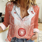 Aussie Nurse RN 2026 Personalised Women Casual Shirt Red Aboriginal Art Pattern Cultural Pride